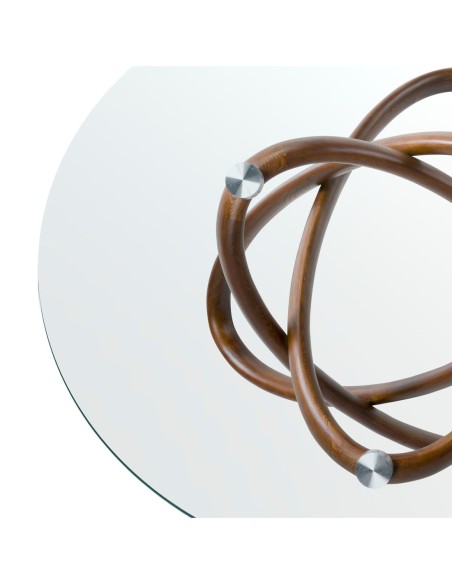 Mesa comedor redonda cristal templado y nogal