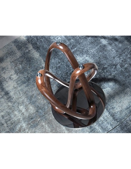 Mesa comedor redonda cristal templado y nogal