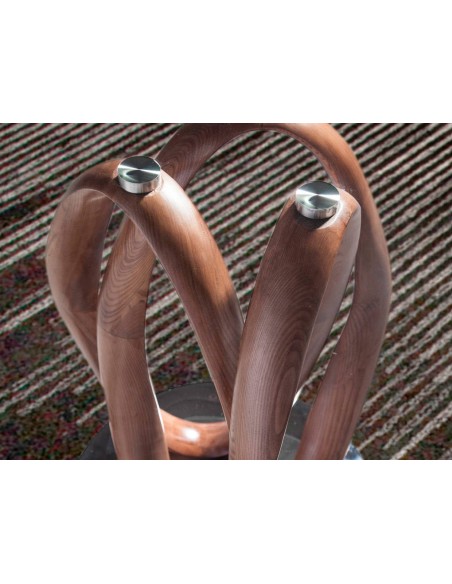 Mesa comedor redonda cristal templado y nogal