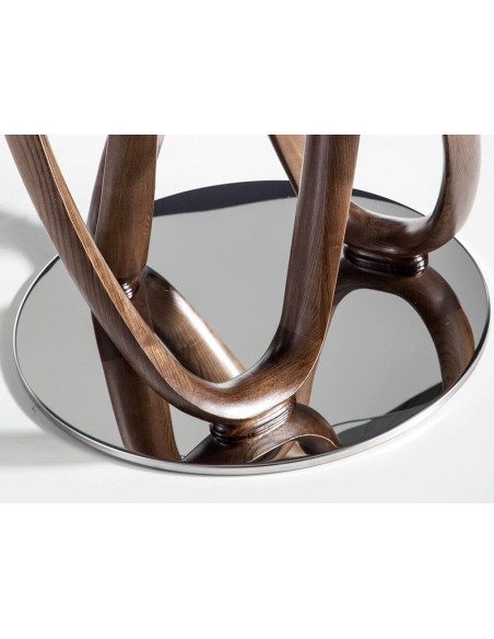 Mesa comedor redonda cristal templado y nogal