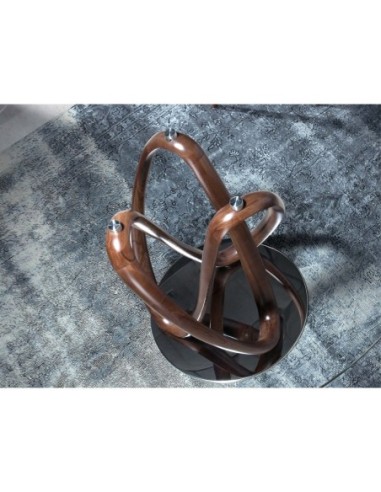 Mesa comedor redonda cristal templado y nogal