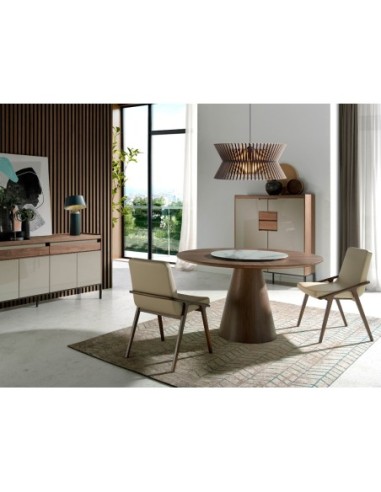 Mesa comedor redonda giratoria nogal