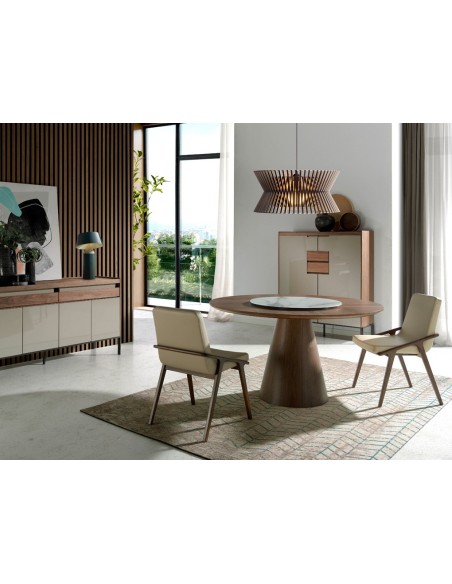 Mesa comedor redonda giratoria nogal