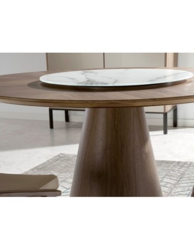 Mesa comedor redonda giratoria nogal