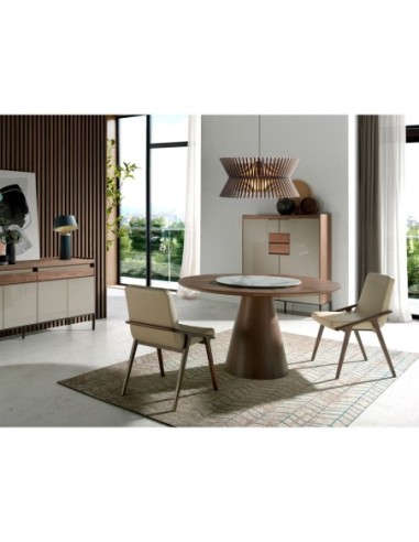 Mesa comedor redonda giratoria nogal