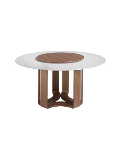 Mesa comedor redonda mármol porcelánico y nogal