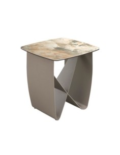 Mesa rincón cuadrada mármol porcelánico y acero taupé...