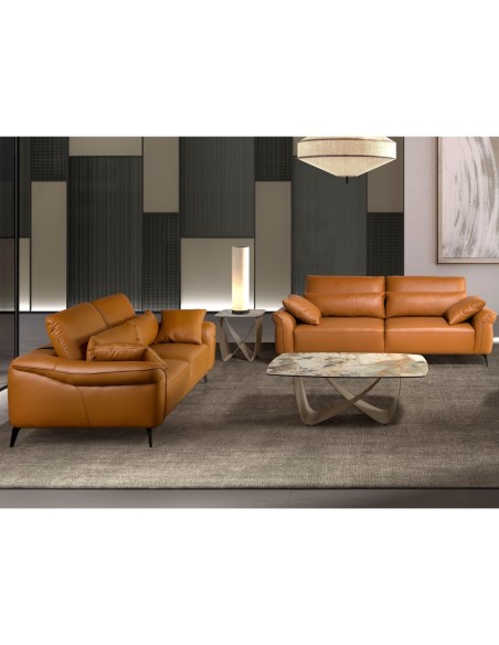 Mesa rincón cuadrada mármol porcelánico y acero taupé metalizado