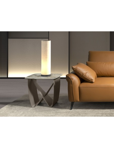 Mesa rincón cuadrada mármol porcelánico y acero taupé metalizado