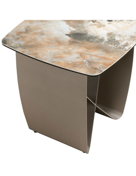 Mesa rincón cuadrada mármol porcelánico y acero taupé metalizado