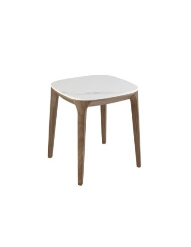 Mesa rincón cuadrada mármol porcelánico y nogal