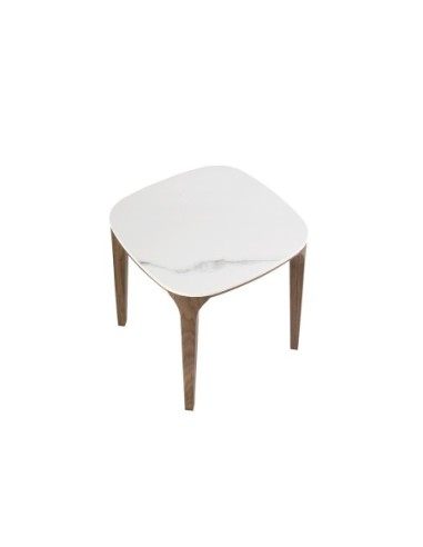 Mesa rincón cuadrada mármol porcelánico y nogal