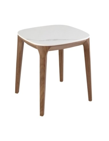 Mesa rincón cuadrada mármol porcelánico y nogal