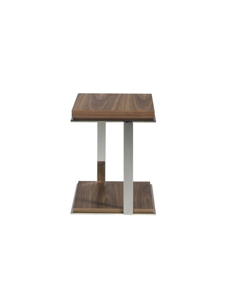 Mesa rincón cuadrada nogal y acero cromado