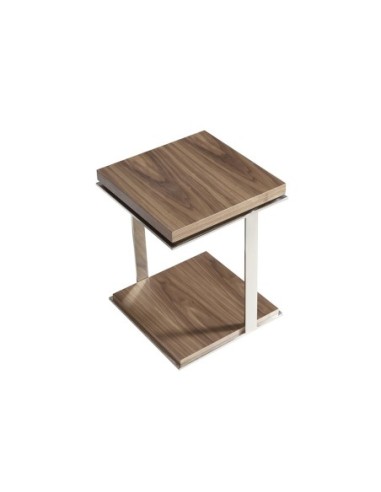 Mesa rincón cuadrada nogal y acero cromado