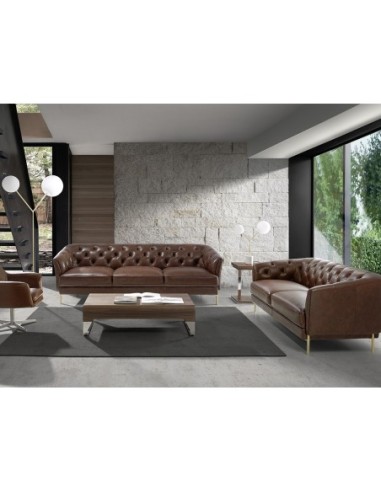 Mesa rincón cuadrada nogal y acero cromado