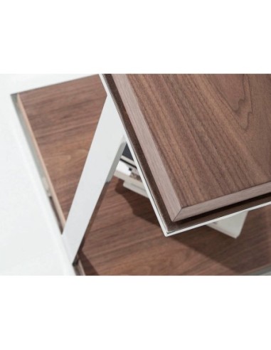 Mesa rincón cuadrada nogal y acero cromado