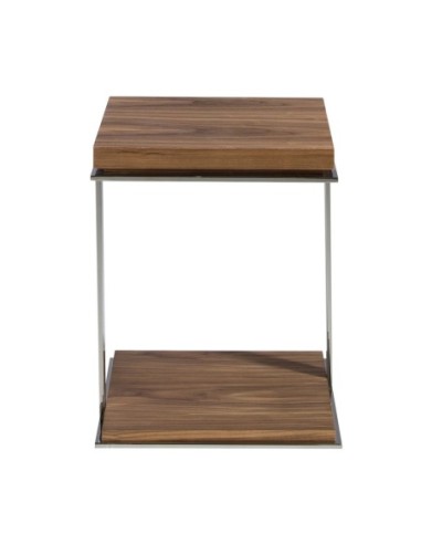 Mesa rincón cuadrada nogal y acero cromado