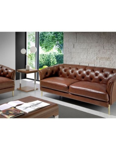 Mesa rincón cuadrada nogal y acero cromado