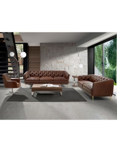 Mesa rincón cuadrada nogal y acero cromado