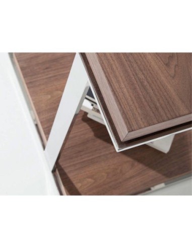 Mesa rincón cuadrada nogal y acero cromado