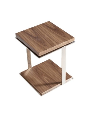 Mesa rincón cuadrada nogal y acero cromado