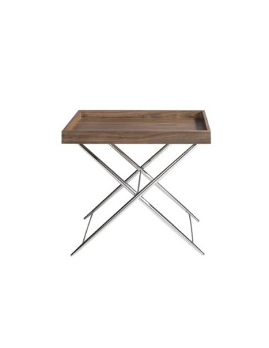 Mesa rincón rectangular nogal y acero cromado