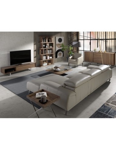 Mesa rincón rectangular nogal y acero cromado