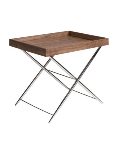 Mesa rincón rectangular nogal y acero cromado