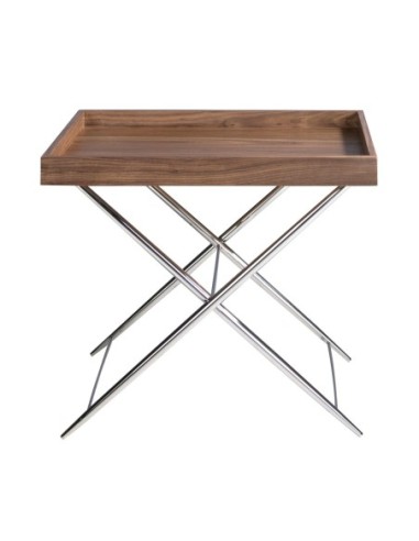 Mesa rincón rectangular nogal y acero cromado