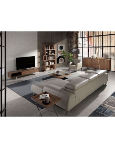 Mesa rincón rectangular nogal y acero cromado