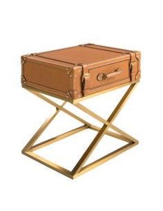 Mesa rincón rectangular piel y acero dorado