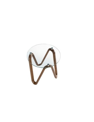 Mesa rincón redonda cristal templado y nogal