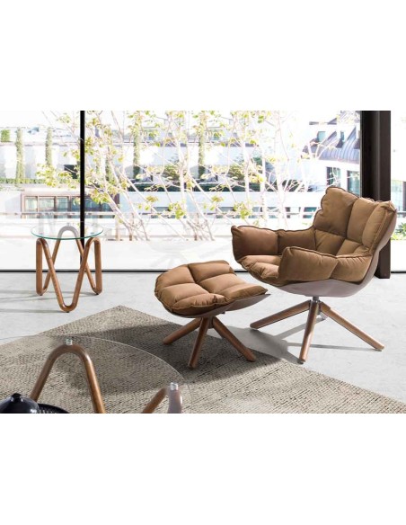 Mesa rincón redonda cristal templado y nogal