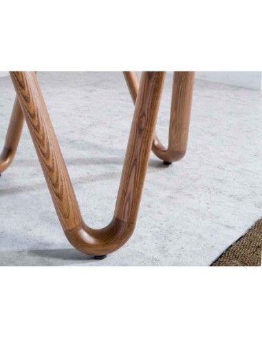 Mesa rincón redonda cristal templado y nogal