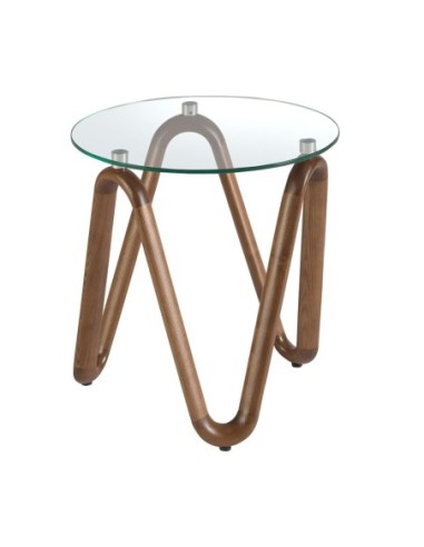 Mesa rincón redonda cristal templado y nogal