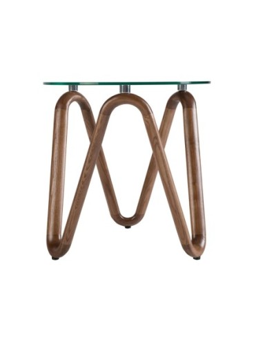 Mesa rincón redonda cristal templado y nogal