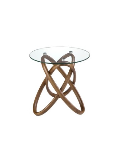 Mesa rincón redonda cristal templado y nogal