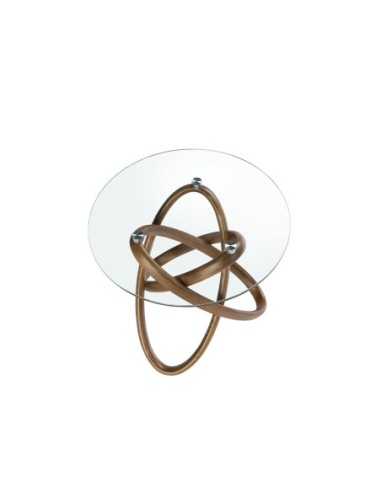 Mesa rincón redonda cristal templado y nogal