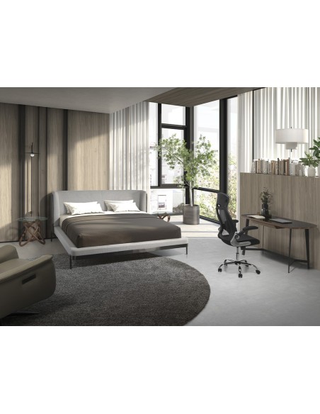 Mesa rincón redonda cristal templado y nogal