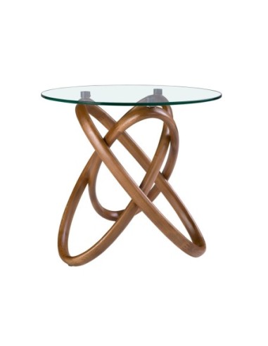 Mesa rincón redonda cristal templado y nogal