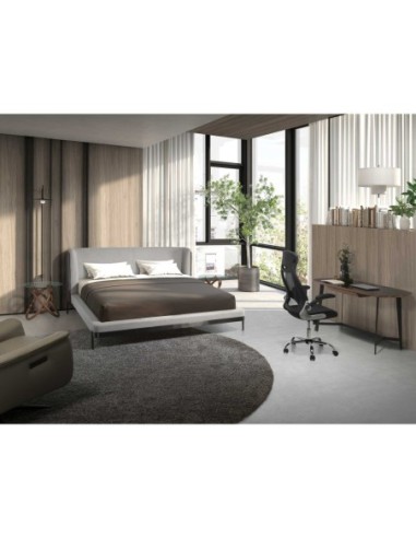 Mesa rincón redonda cristal templado y nogal