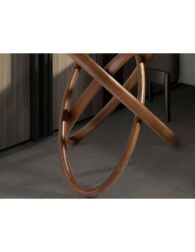 Mesa rincón redonda cristal templado y nogal