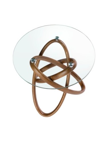 Mesa rincón redonda cristal templado y nogal