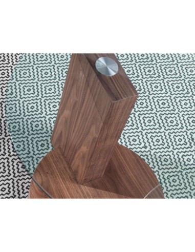 Mesa rincón redonda cristal templado y nogal