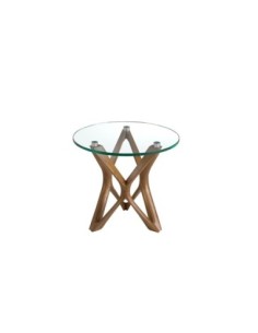 Mesa rincón redonda cristal templado y nogal 2