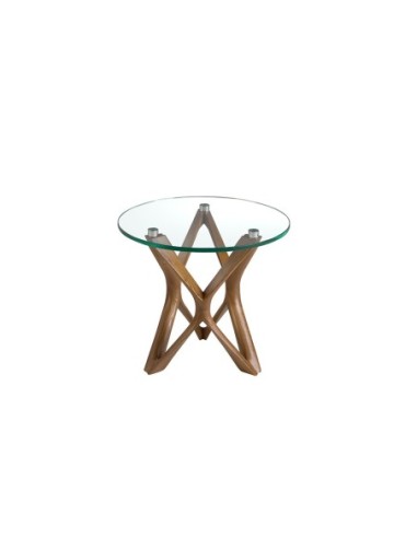 Mesa rincón redonda cristal templado y nogal