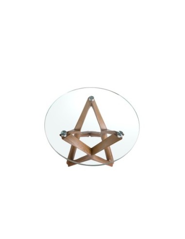 Mesa rincón redonda cristal templado y nogal