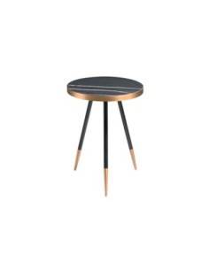 Mesa rincón redonda mármol porcelánico y acero negro