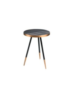 Mesa rincón redonda mármol porcelánico y acero negro 2